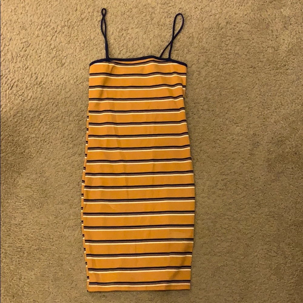 Striped halter body con dress